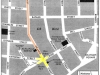 La cartina indica il luogo chiamato Five Points nel cuore di Manhattan. In giallo sono evidenziate le cinque strade che si intersecano. In arancione Orange Street, vecchi nome di Baxter Street dove abitava Michele Pane.