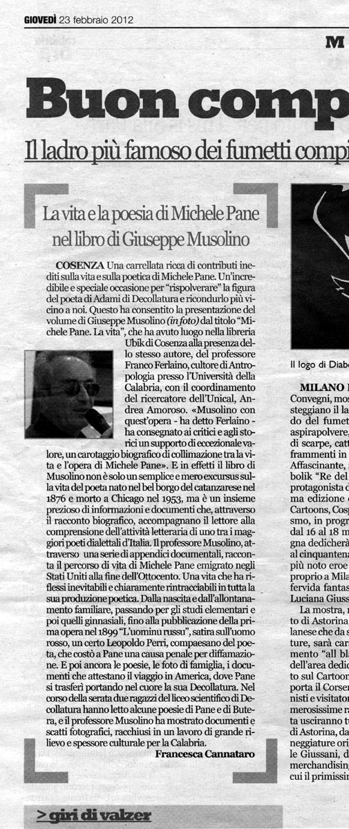 Calabria Ora, 23 febbraio 2012, edizione di Cosenza, pag. 34