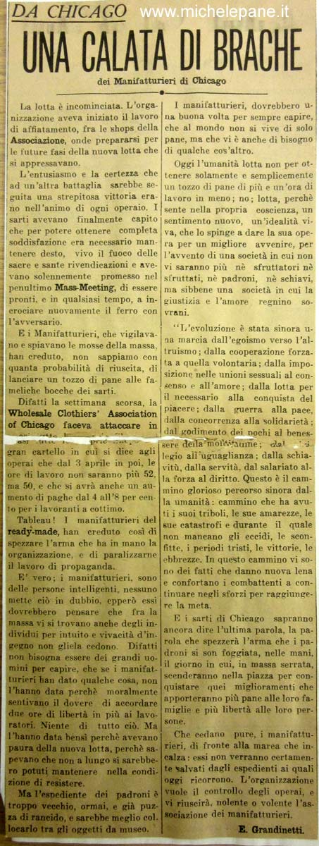 Un articolo di Emilio Grandinetti, aprile 1916